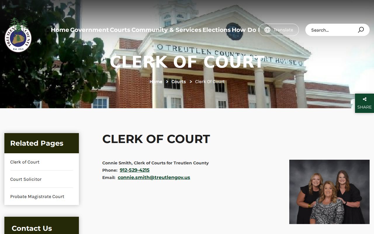 Treutlen County warrant records Clerk of Courts contact page