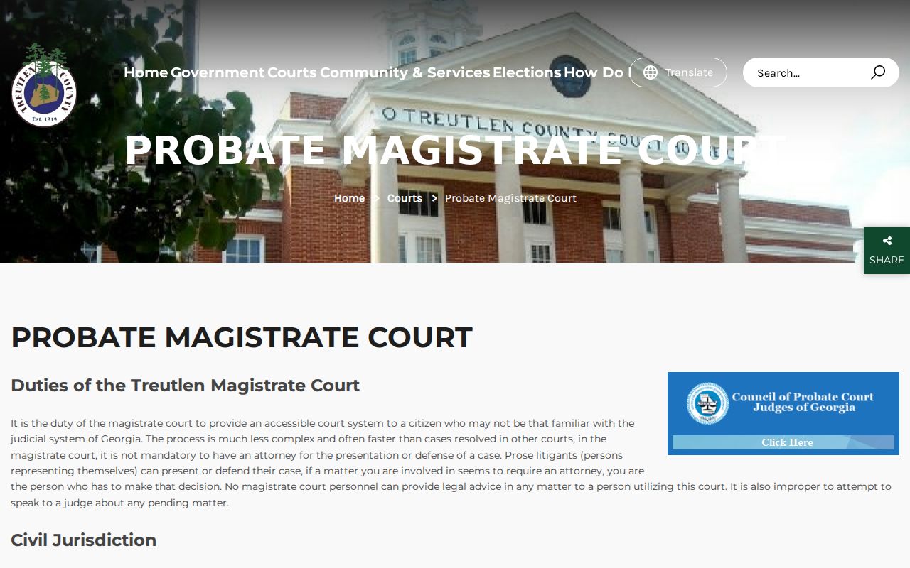 Treutlen County warrant records Magistrate Court duties page