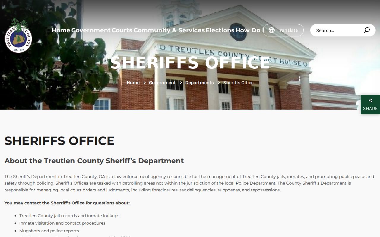Treutlen County warrant records sheriff duties page